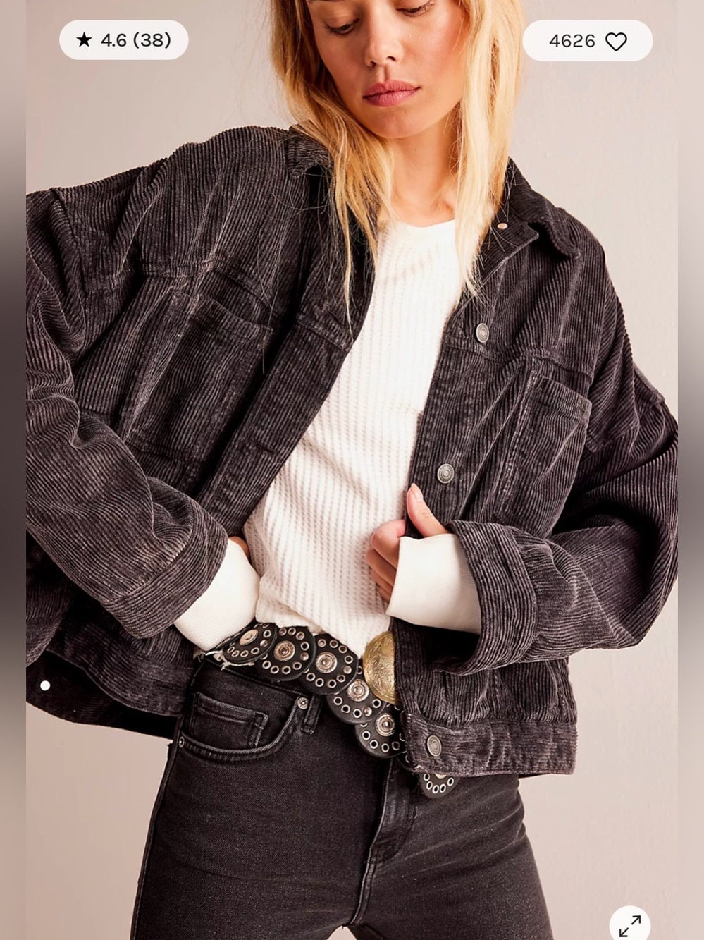 Free People Oversized Corduroy Utility Jacket Size Medium - Picture 5 of 16